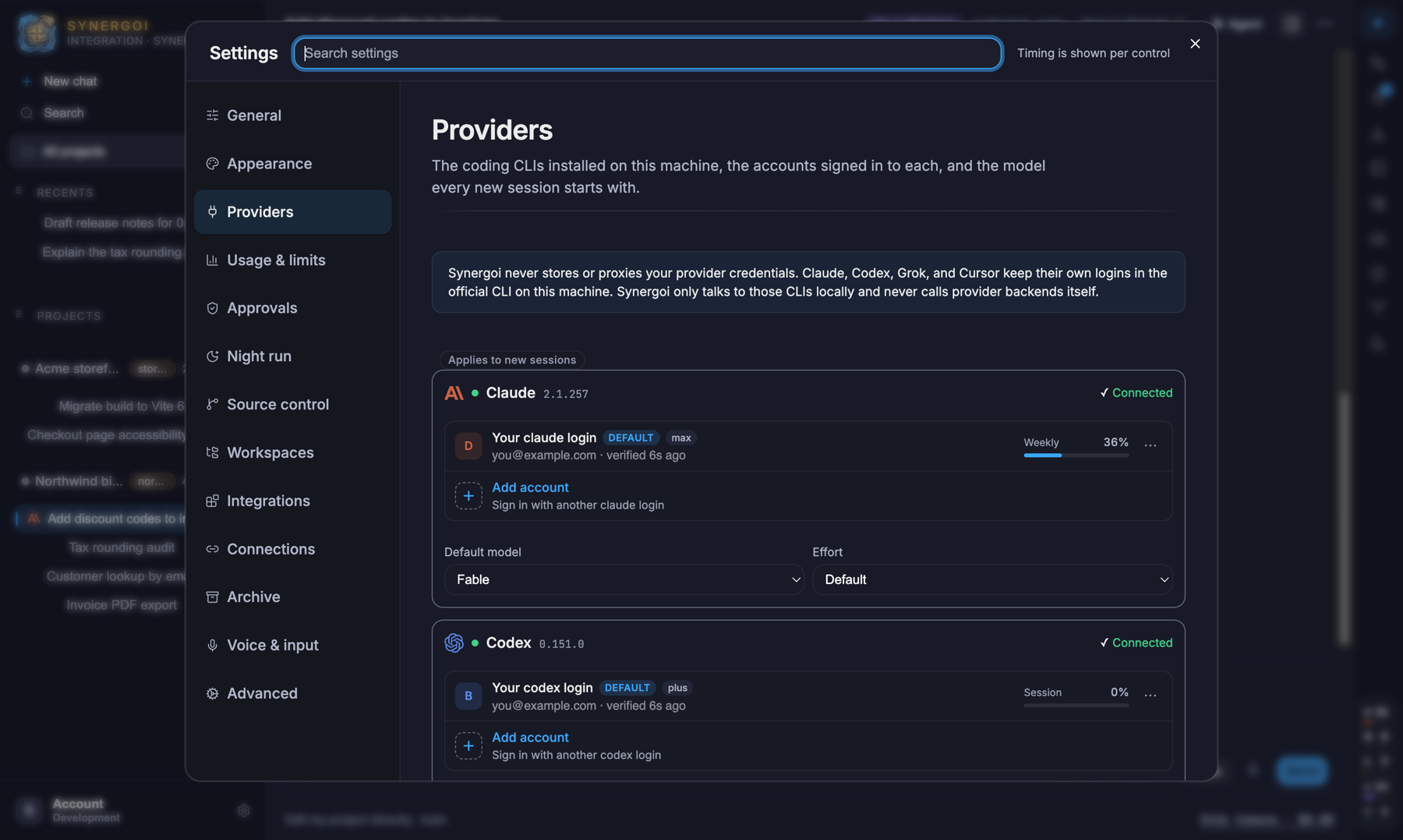 Settings › Providers with cloud and local provider cards